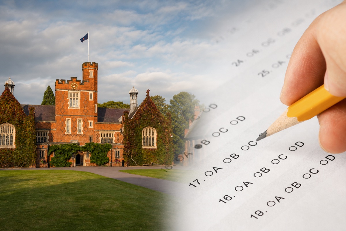 A grammar school and an 11 Plus multiple-choice exam paper